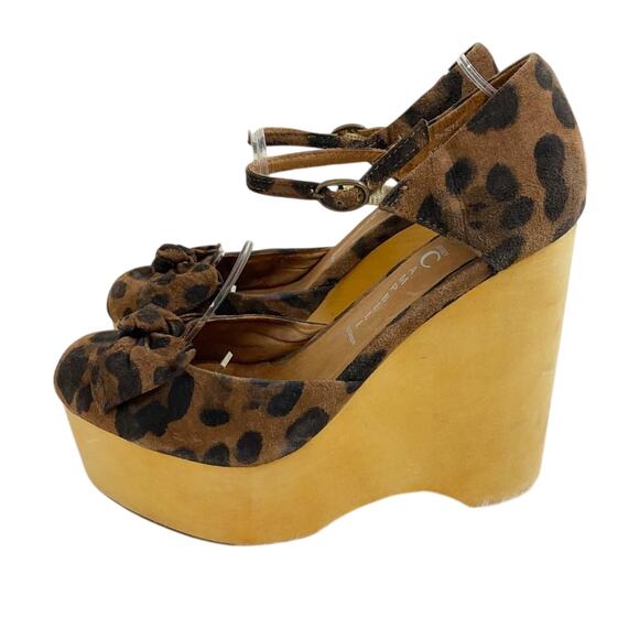 Jeffrey Campbell Tan/Black Cheetah Print Wooden Wedge Heels Bow Accent Women's 8 - Picture 4 of 10